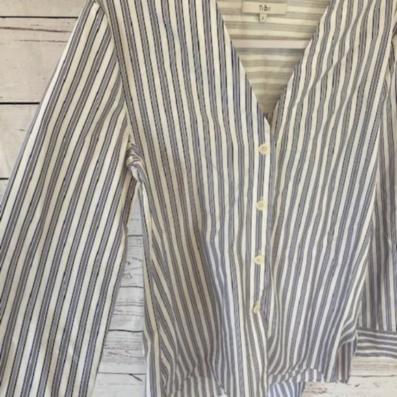Tibi Liam Striped tie front button down blouse - Picture 8 of 13